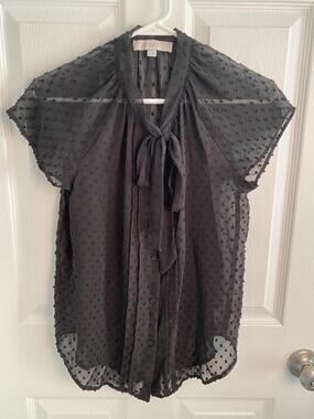 Ann Taylor Loft Blouse Womens XS Sheer Swiss Dot Coquette Whimsigoth Goth grunge